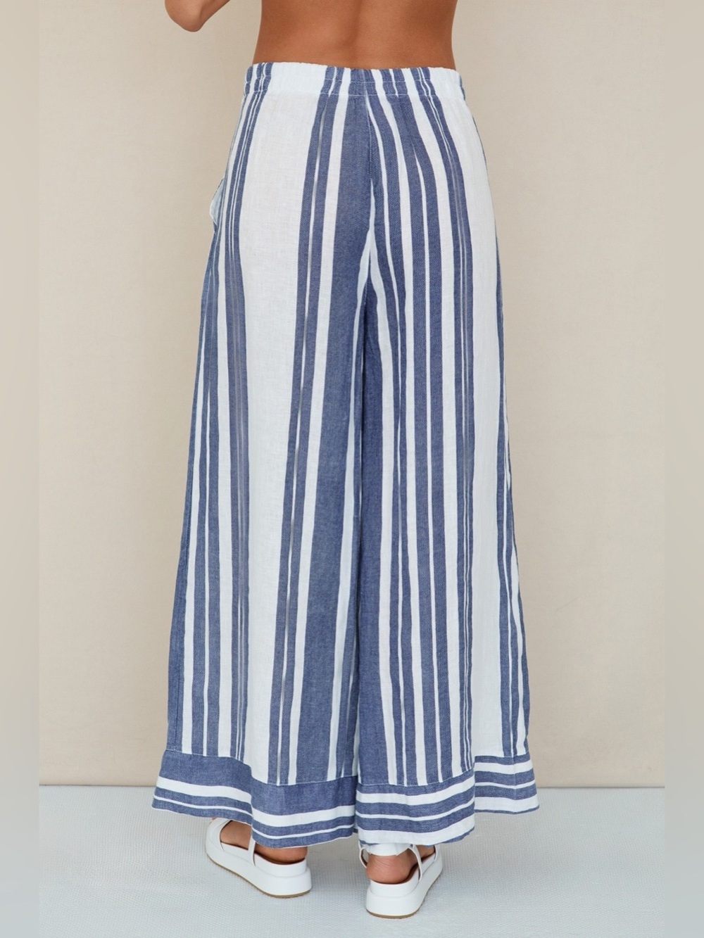 (154018-1-STRIPE-W/N) STRIPE LINEN WIDE LEG PLAZZO PANTS - Picture 3 of 5